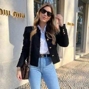 Zara tweed blazer jacket with gold button blogger balmain veronica beard…